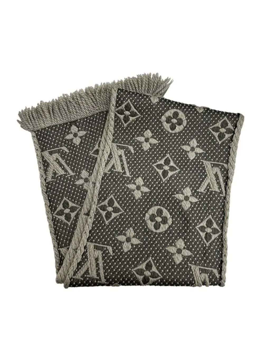 Louis Vuitton Monogram Echarpe Logo Mania Dark Gray Wool Silk Scarf